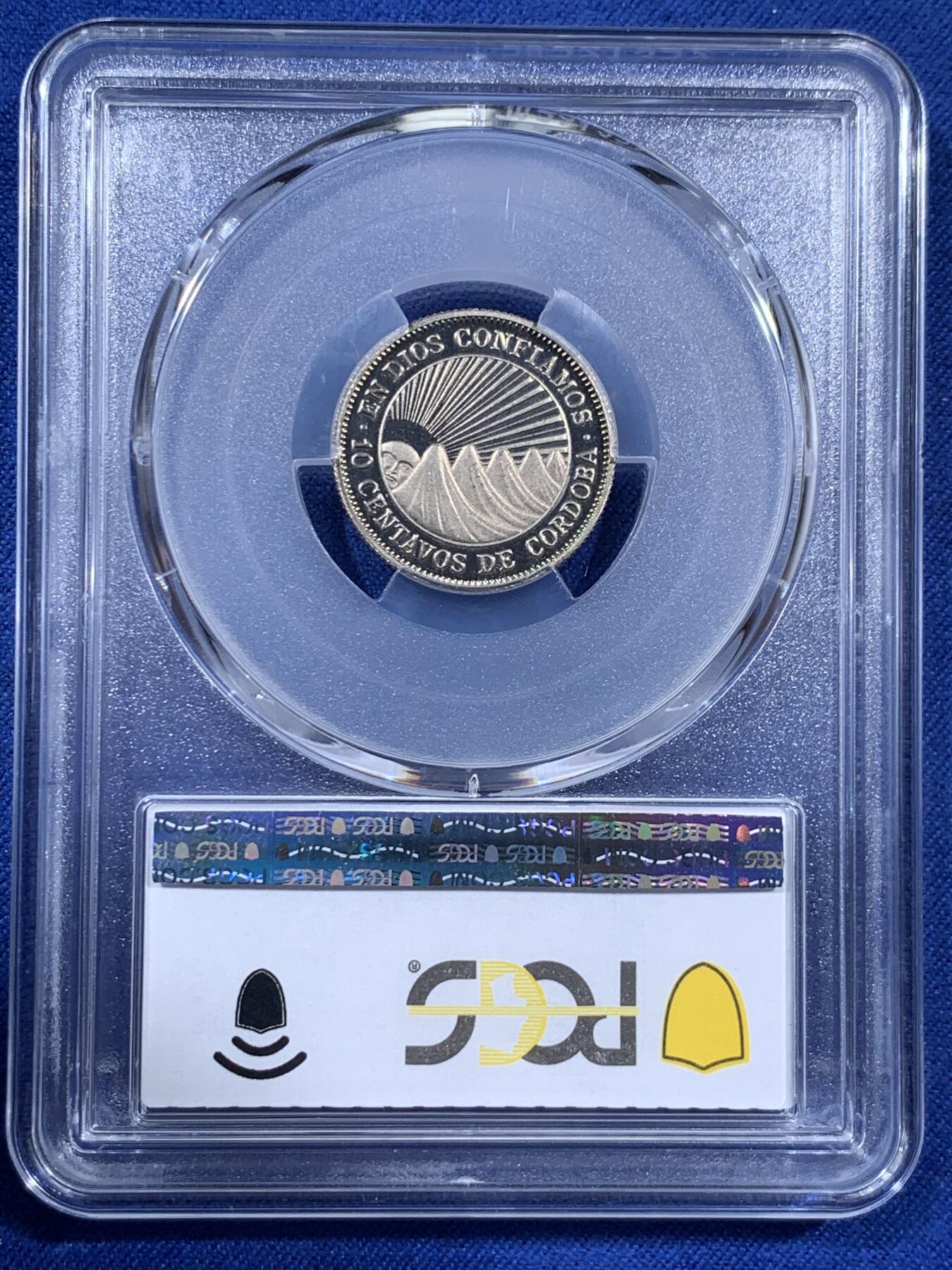 《竞宝斋》第404场 周日，周一，2场连拍 （全场包邮） PCGS PR67DCAM 1972尼加拉瓜 10分精制镍币 币面干净 浮雕感强