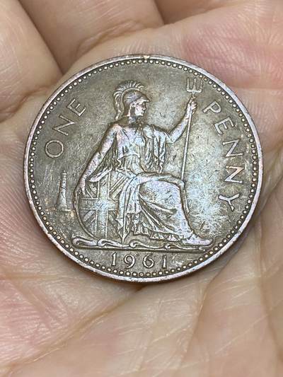 2025年第六十九场(总第九十五场）外国好品散币(免佣金) - 稀少年份–英国🇬🇧1961年1便士(伊丽莎白二世青年桂冠，第二版首发年)
