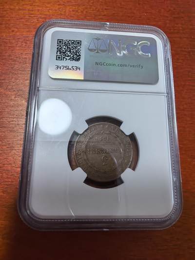 长老汇蛇年精选第二十八场拍卖 1826意大利萨迪纳3分铜币，NGC AU50BN，克书XF40分95美金，MS60分350美金