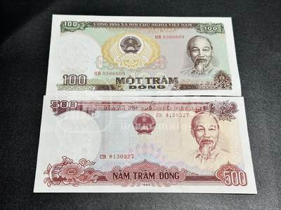 越南1985年100、500盾稀缺靓品纸币2枚一对 - 越南1985年100、500盾稀缺靓品纸币2枚一对