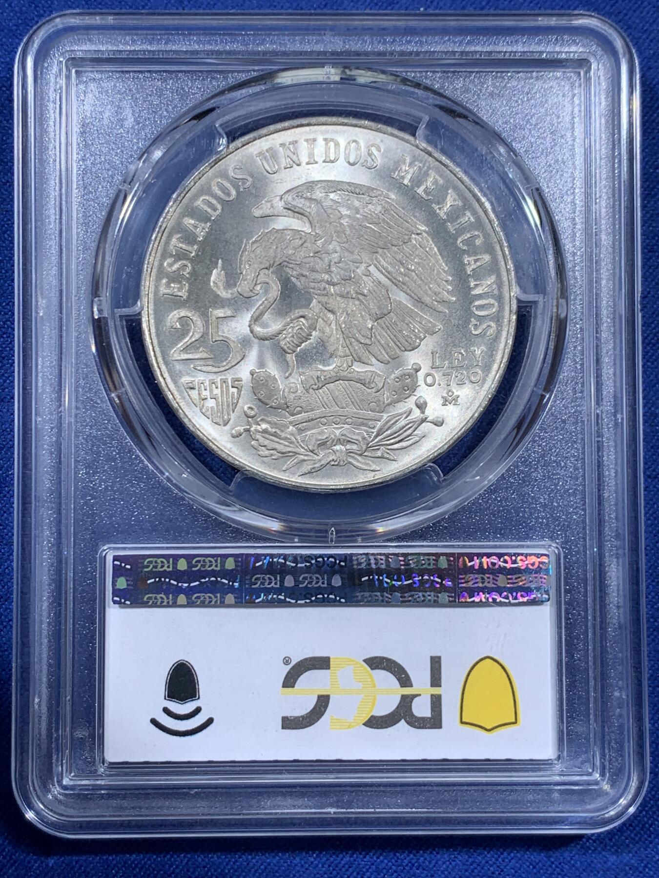 《竞宝斋》第404场 周日，周一，2场连拍 （全场包邮） PCGS MS67 墨西哥1968年25比索，奥运银币，收藏级超高分。