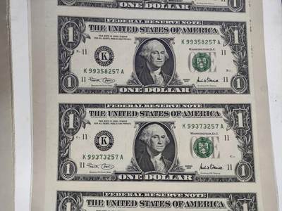 搬档清货，卡类收藏之B 交行东莞分行装祯版美国01版1元四连体钞