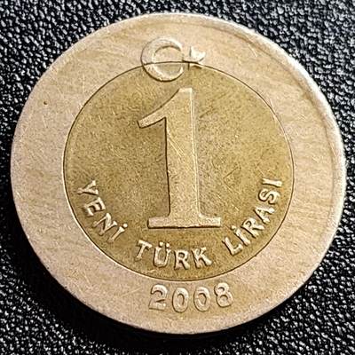 泉币菌-第60场-各国老币铜币场 - 土耳其1里拉双金属币 2008年 26mm
