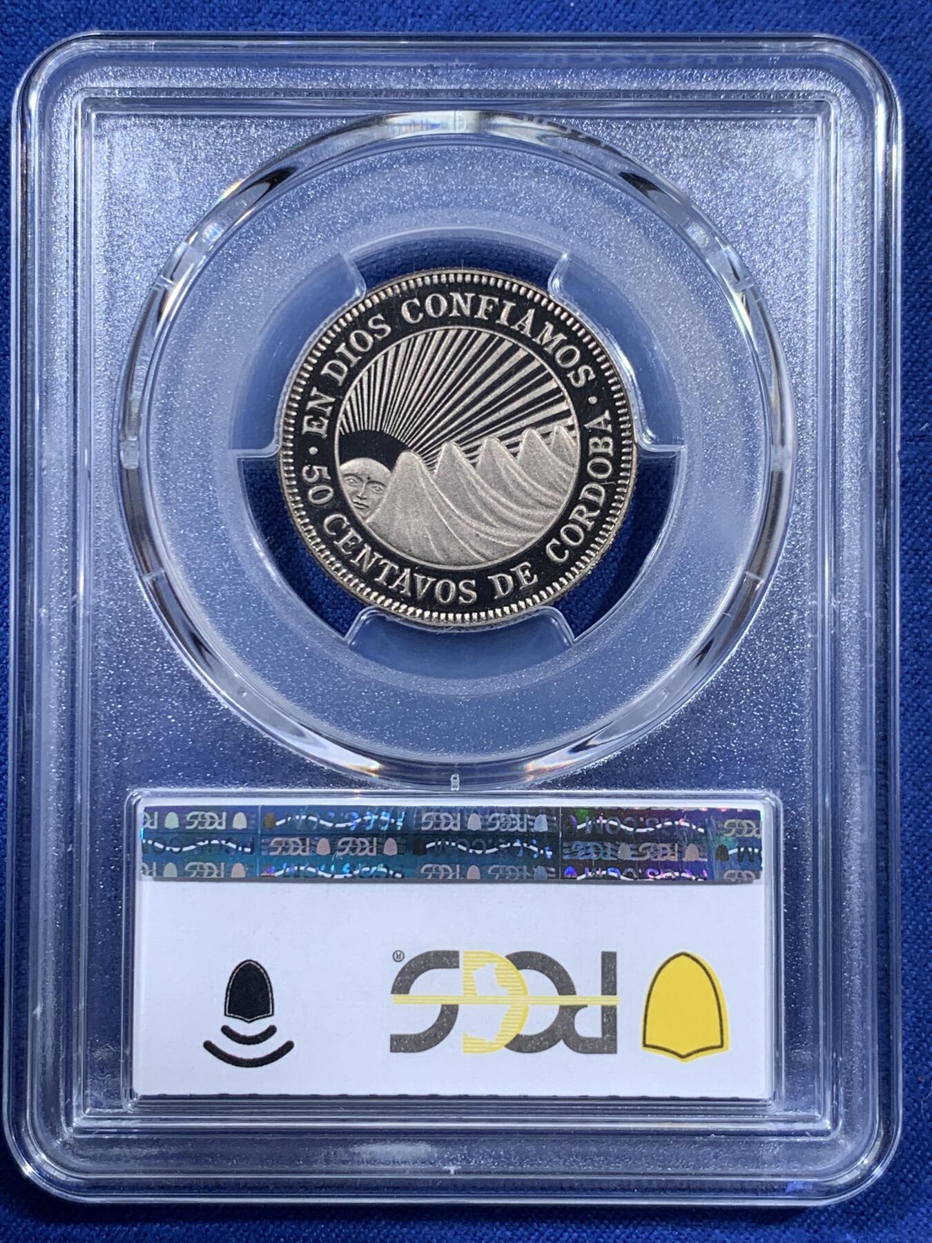 《竞宝斋》第404场 周日，周一，2场连拍 （全场包邮） PCGS PR67DCAM 1972尼加拉瓜 50分精制镍币 币面干净 浮雕感强