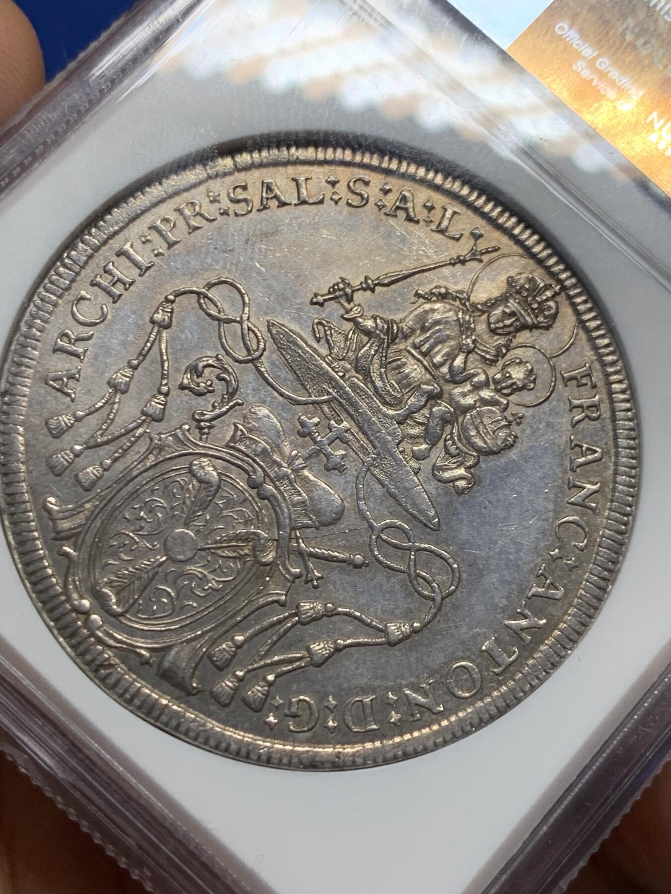 《竞宝斋》第404场 周日，周一，2场连拍 （全场包邮） NGC MS63 神圣罗马帝国萨尔茨堡 1712 主教区 泰勒大银币 稀见品种