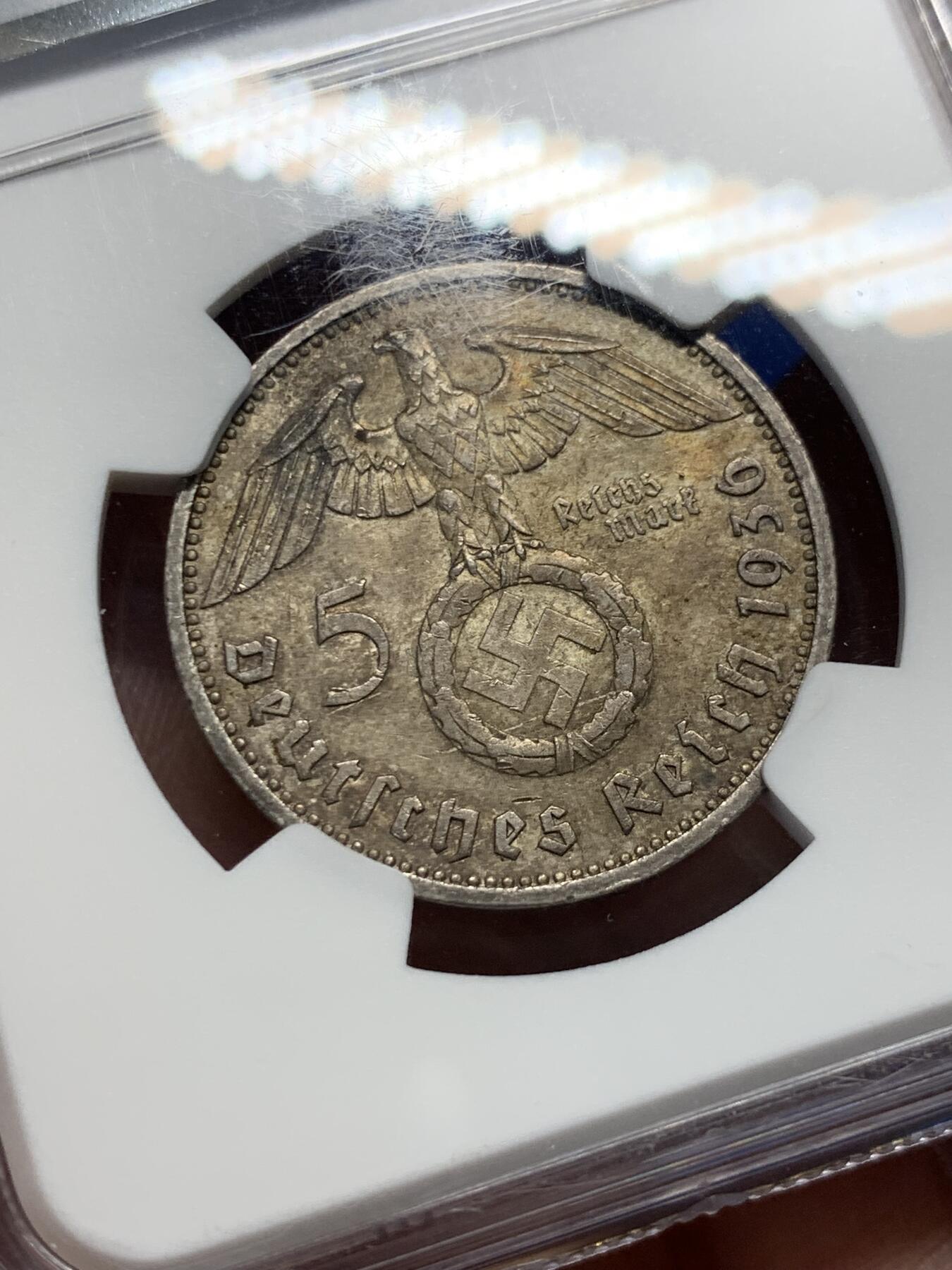 《竞宝斋》第404场 周日，周一，2场连拍 （全场包邮） NGC MS64 德国1936E兴登堡5马克银币，浓厚黄油彩+高分 集大成于一身，错过很难再遇