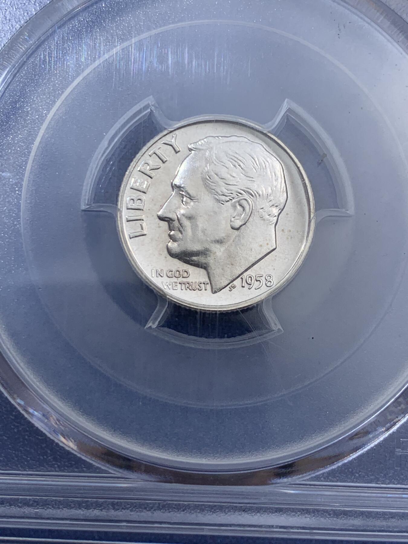 《竞宝斋》第404场 周日，周一，2场连拍 （全场包邮） PCGS PR67 美国1958年罗斯福10分精制银币