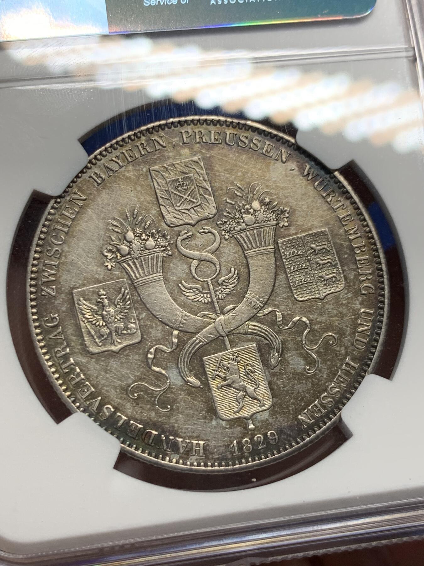 《竞宝斋》第404场 周日，周一，2场连拍 （全场包邮） NGC UNC 德国巴伐利亚1829年商贸条约历史泰勒银币