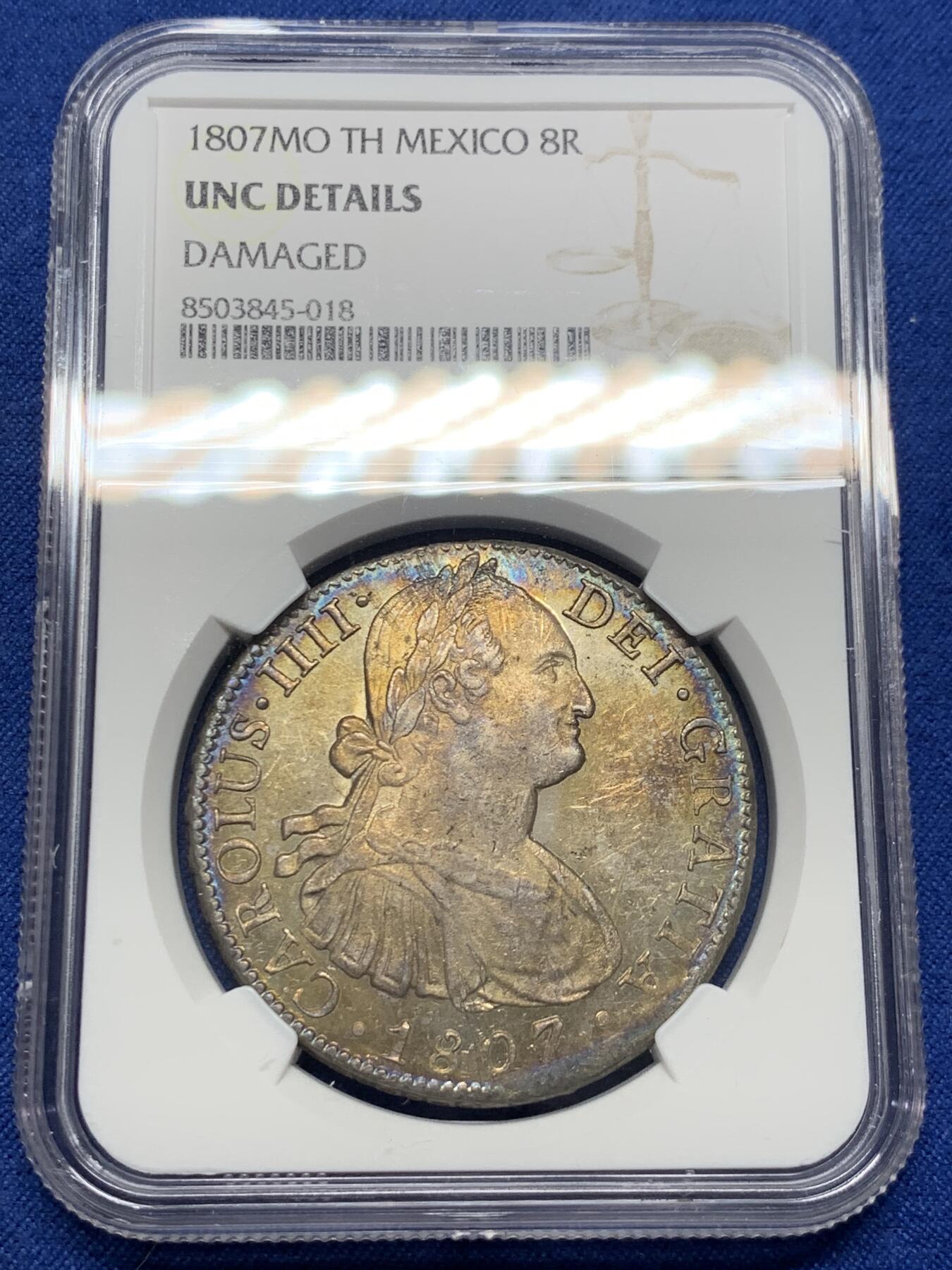 《竞宝斋》第404场 周日，周一，2场连拍 （全场包邮） NGC UNCD 墨西哥1807年卡洛斯四世8里亚尔银币