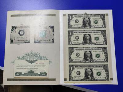 搬档清货，卡类收藏之B 交行东莞分行装祯版美国01版1元四连体钞