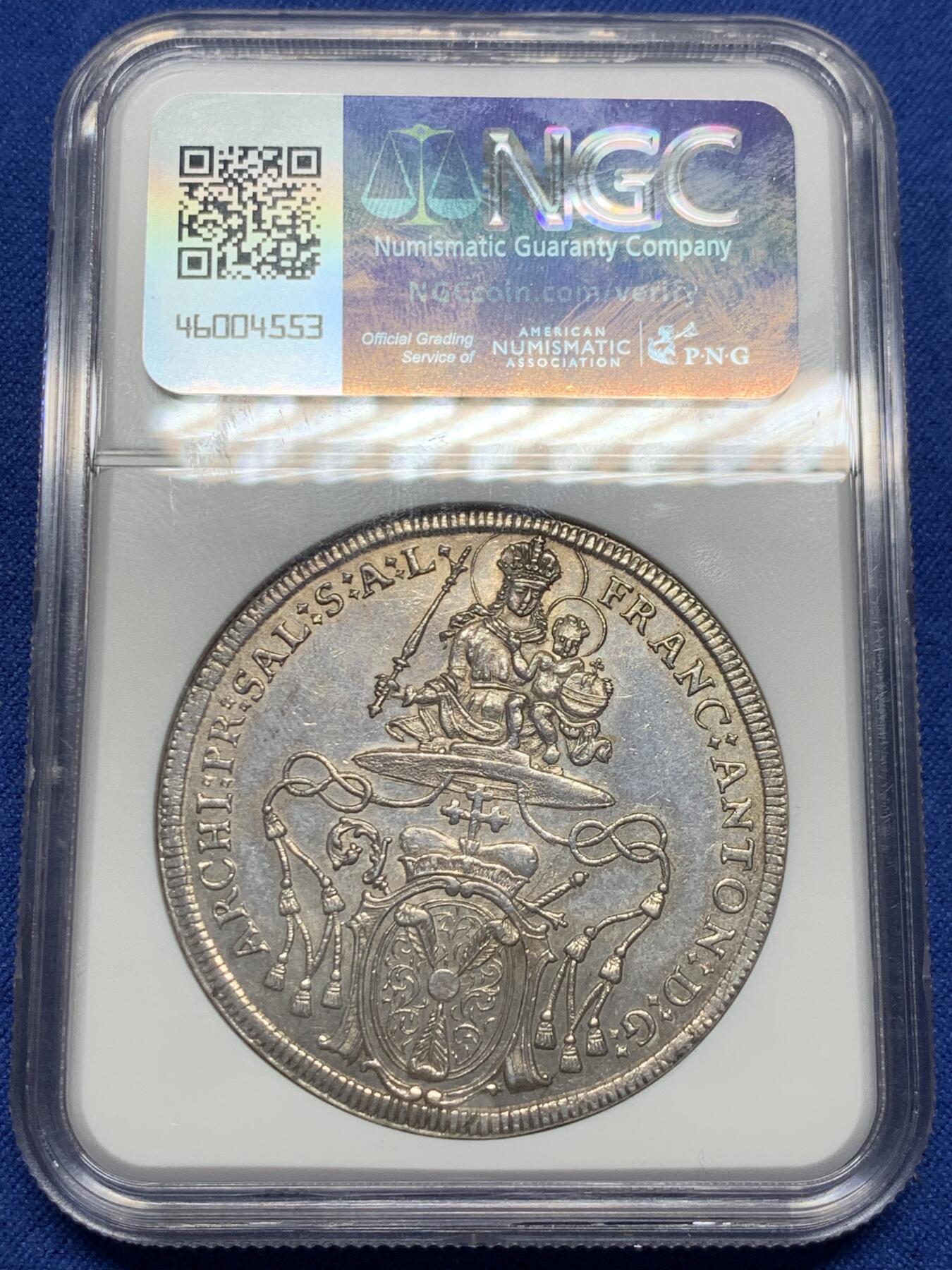 《竞宝斋》第404场 周日，周一，2场连拍 （全场包邮） NGC MS63 神圣罗马帝国萨尔茨堡 1712 主教区 泰勒大银币 稀见品种