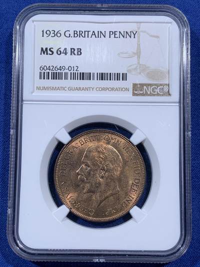 《竞宝斋》第404场 周日，周一，2场连拍 （全场包邮） - NGC MS64RB 英国1936年乔治五世一便士铜币
