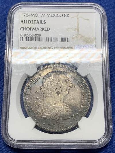 《竞宝斋》第404场 周日，周一，2场连拍 （全场包邮） - NGC AUD 西属墨西哥 1784年 卡三 8R 双柱大银币 细节见图