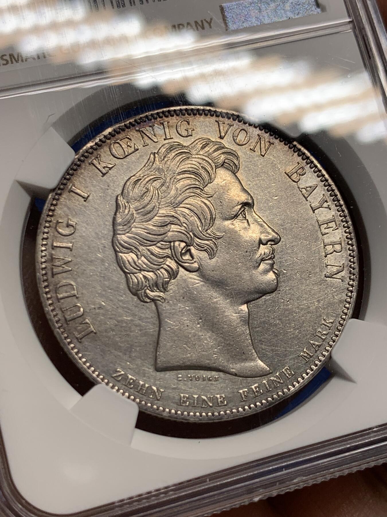 《竞宝斋》第404场 周日，周一，2场连拍 （全场包邮） NGC UNC 德国巴伐利亚1829年商贸条约历史泰勒银币