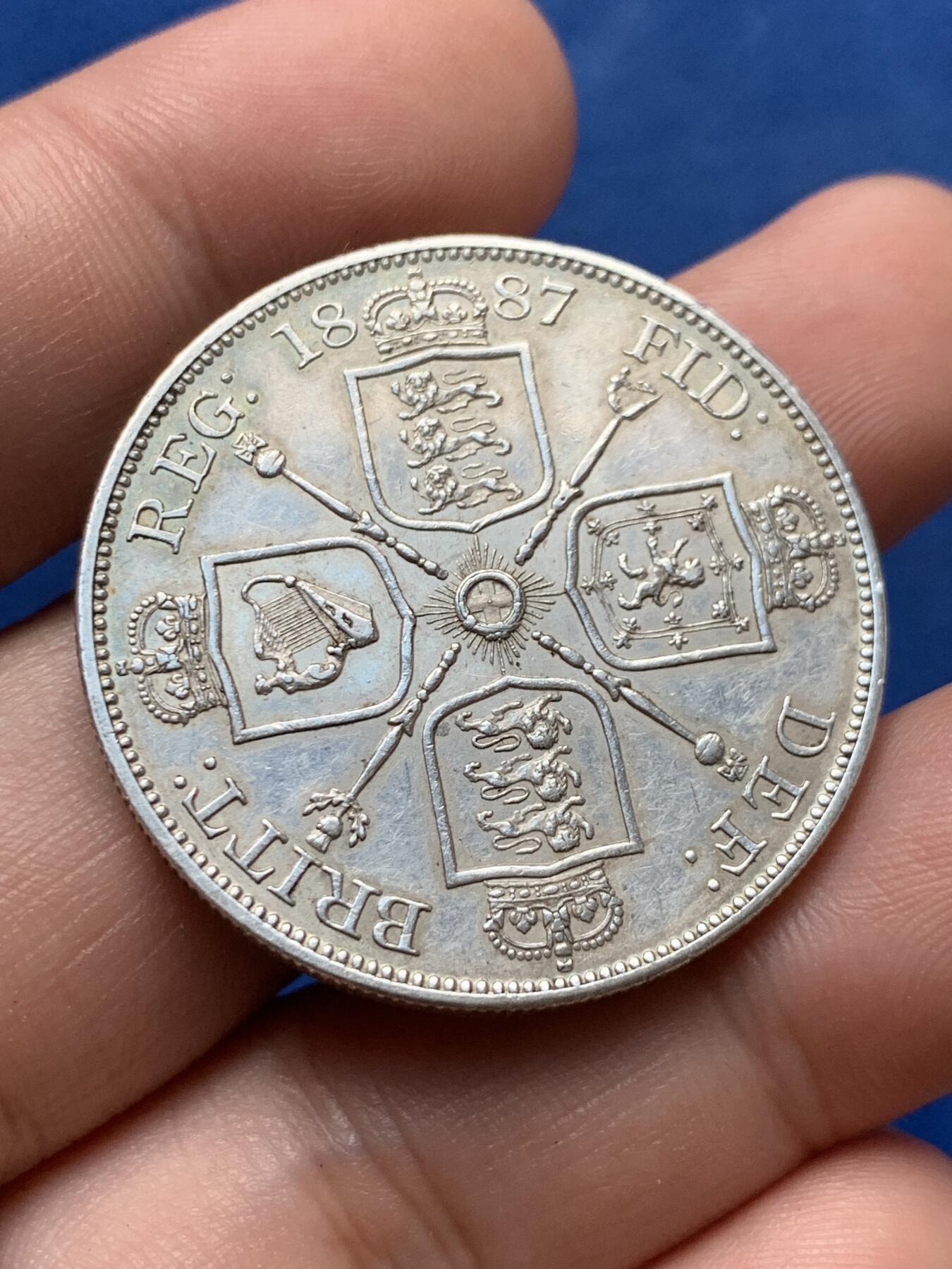 《竞宝斋》第404场 周日，周一，2场连拍 （全场包邮） 英国1887年维多利亚高冠双福林银币