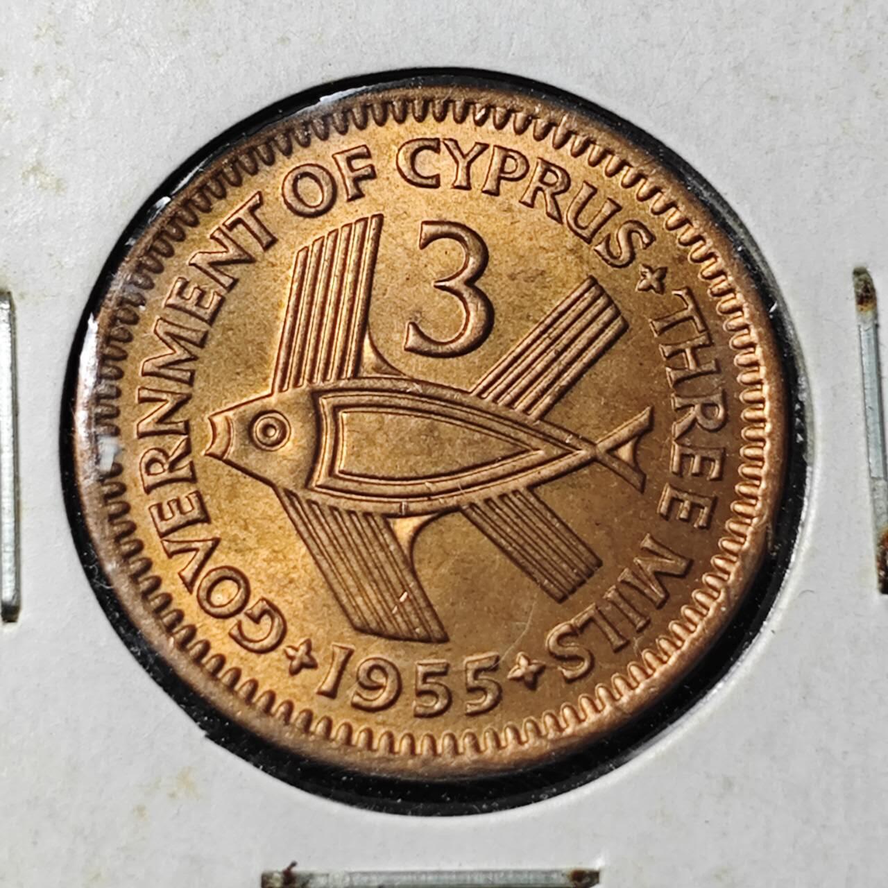 KK钱币收藏小铺 第312期 2月预留时间 周末发货 1955塞浦路斯3米尔 好品