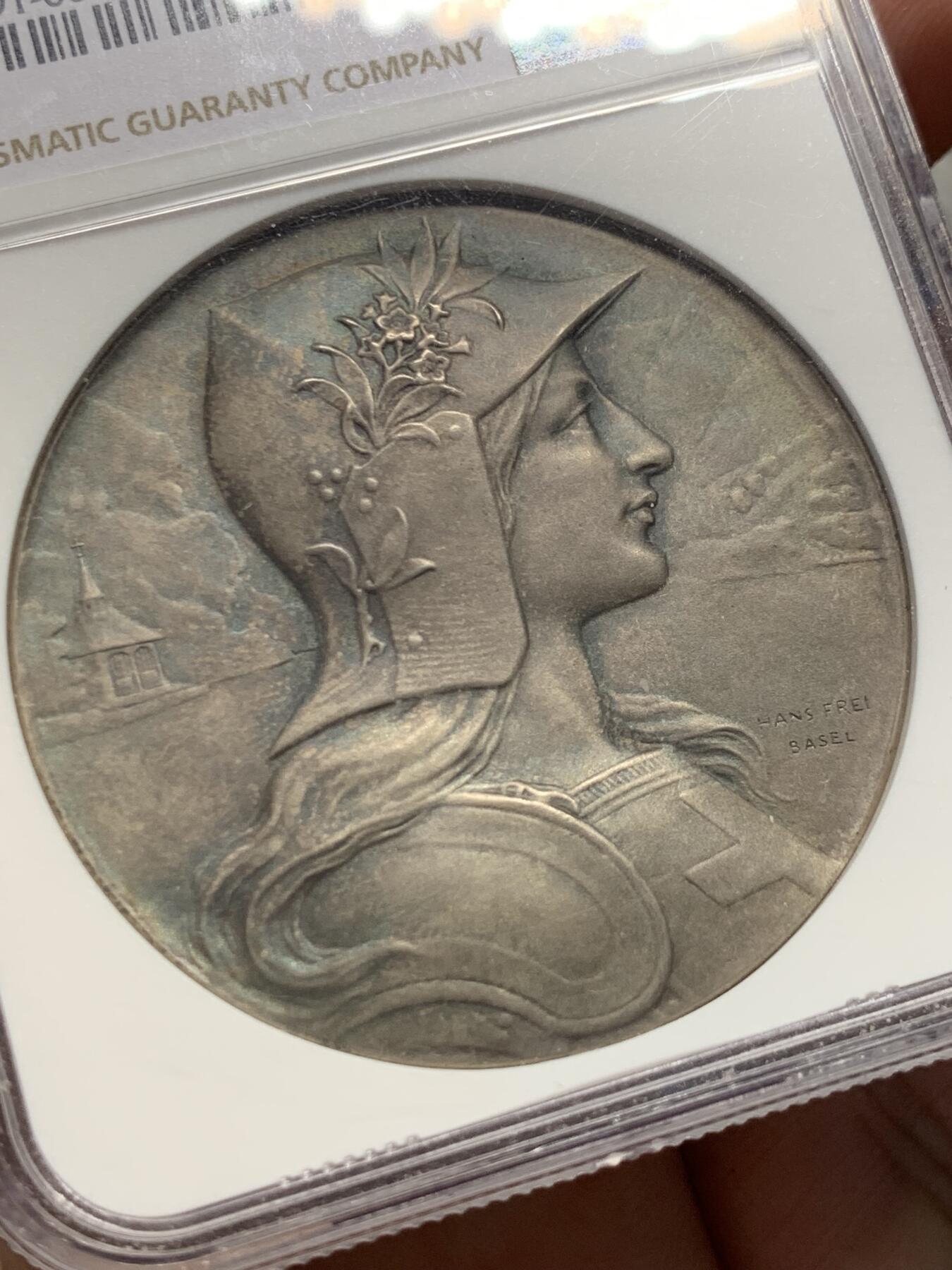《竞宝斋》第404场 周日，周一，2场连拍 （全场包邮） NGC MS65 瑞士1901卢塞恩射击节银章 45mm 高分