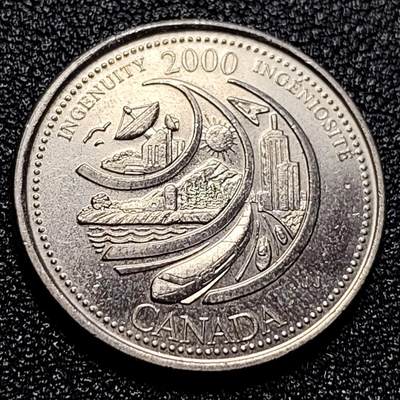 泉币菌-第60场-各国老币铜币场 - 带光 加拿大2000年千禧年 25分纪念币镍币