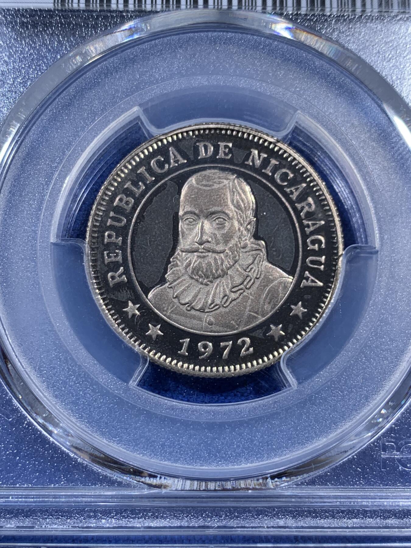 《竞宝斋》第404场 周日，周一，2场连拍 （全场包邮） PCGS PR67DCAM 1972尼加拉瓜 50分精制镍币 币面干净 浮雕感强