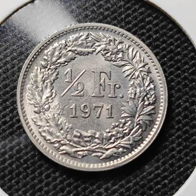 KK钱币收藏小铺 第312期 2月预留时间 周末发货 - 1971瑞士1/2半法郎 好品