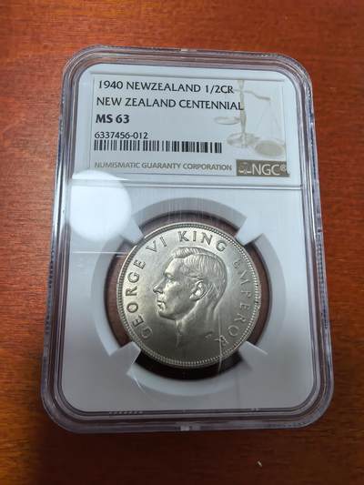 长老汇蛇年精选第二十八场拍卖 - 1940新西兰百年1/2克朗银币，NGC MS63