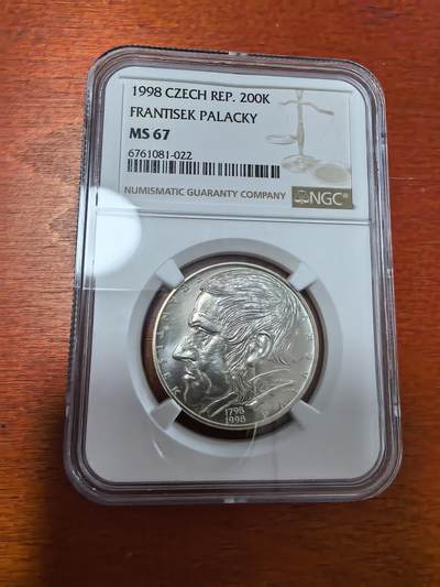 长老汇蛇年精选第二十八场拍卖 1998 捷克 帕拉茨基200克朗银币，NGC MS67，唯一冠军分，3700多枚被熔毁