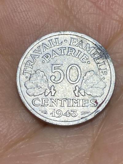 2025年第六十九场(总第九十五场）外国好品散币(免佣金) - 法国🇫🇷1943年50生丁(维希傀儡政府时期，仅发行3年)