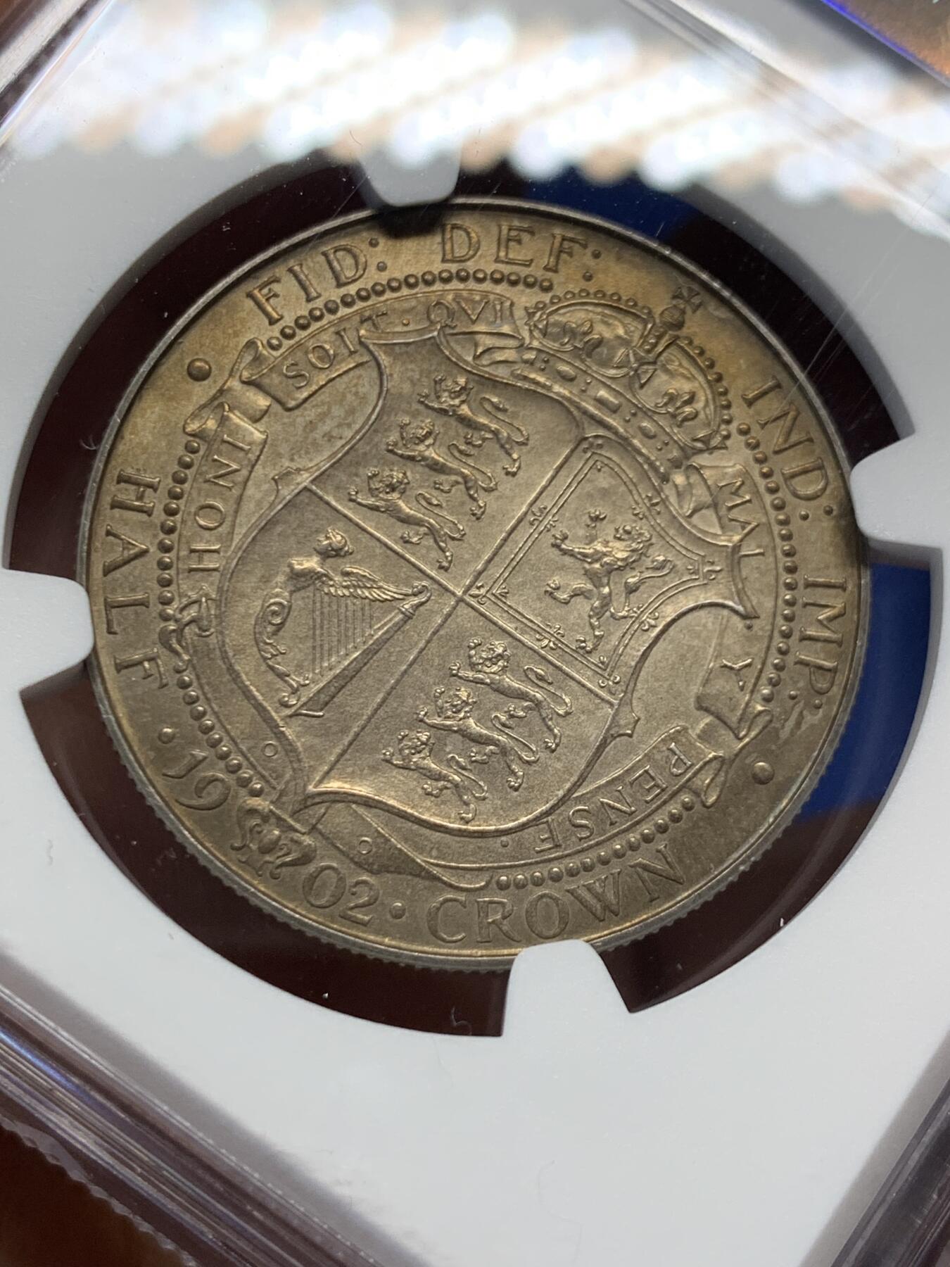 《竞宝斋》第404场 周日，周一，2场连拍 （全场包邮） NGC PF63MATTE 英国1902年爱七半克朗精制银币