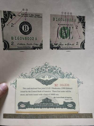 搬档清货，卡类收藏之B 交行东莞分行装祯版美国01版1元四连体钞