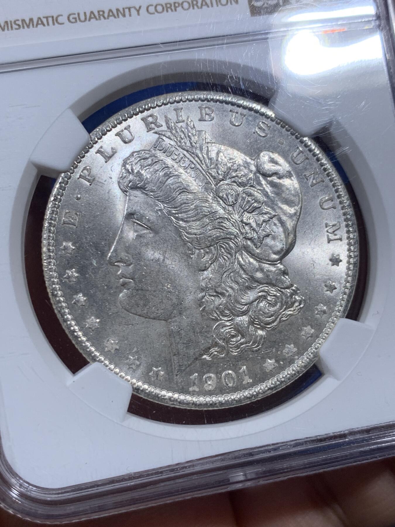 《竞宝斋》第404场 周日，周一，2场连拍 （全场包邮） NGC MS65 美国1901年摩根1美元银币