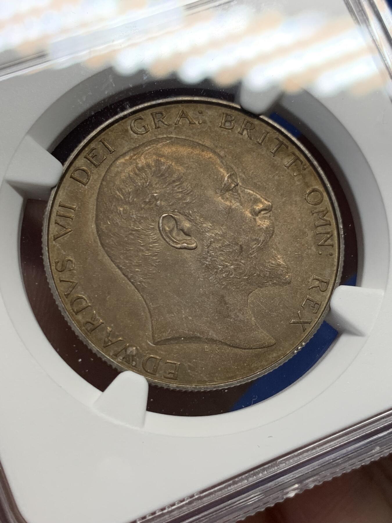《竞宝斋》第404场 周日，周一，2场连拍 （全场包邮） NGC PF63MATTE 英国1902年爱七半克朗精制银币