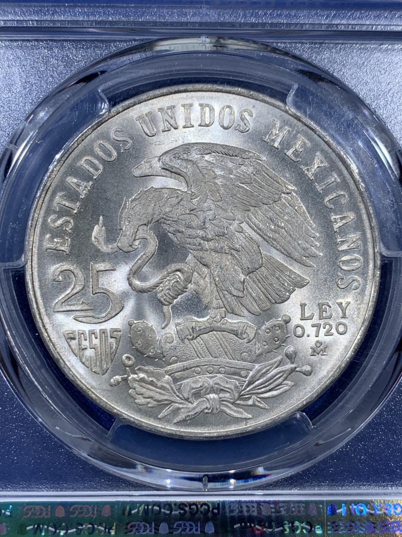 《竞宝斋》第404场 周日，周一，2场连拍 （全场包邮） PCGS MS67 墨西哥1968年25比索，奥运银币，收藏级超高分。
