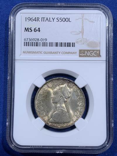 《竞宝斋》第404场 周日，周一，2场连拍 （全场包邮） - NGC MS64 意大利1964年帆船少女500里拉银币