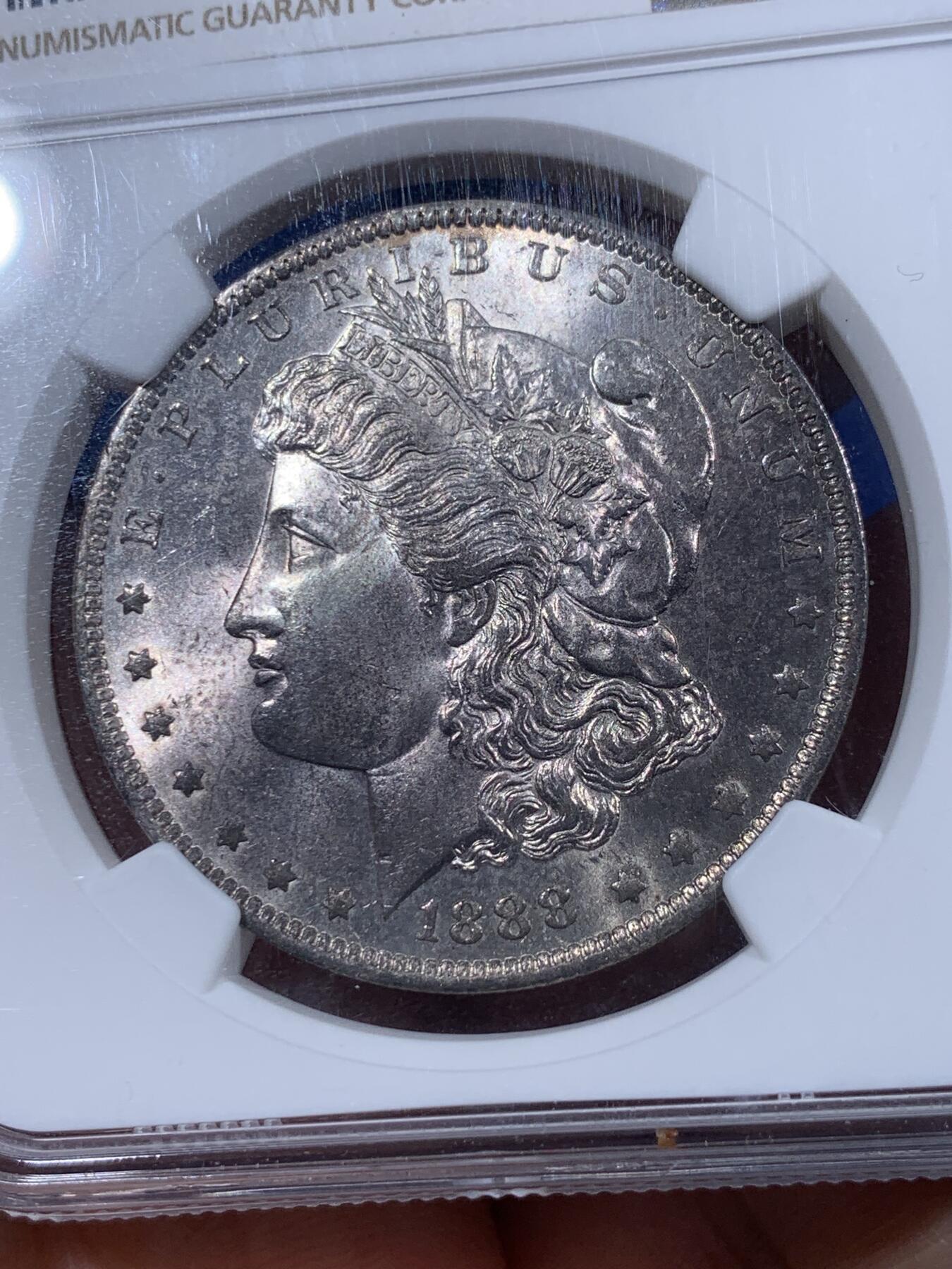 《竞宝斋》第404场 周日，周一，2场连拍 （全场包邮） NGC MS64 美国 1888 O版 摩根银币