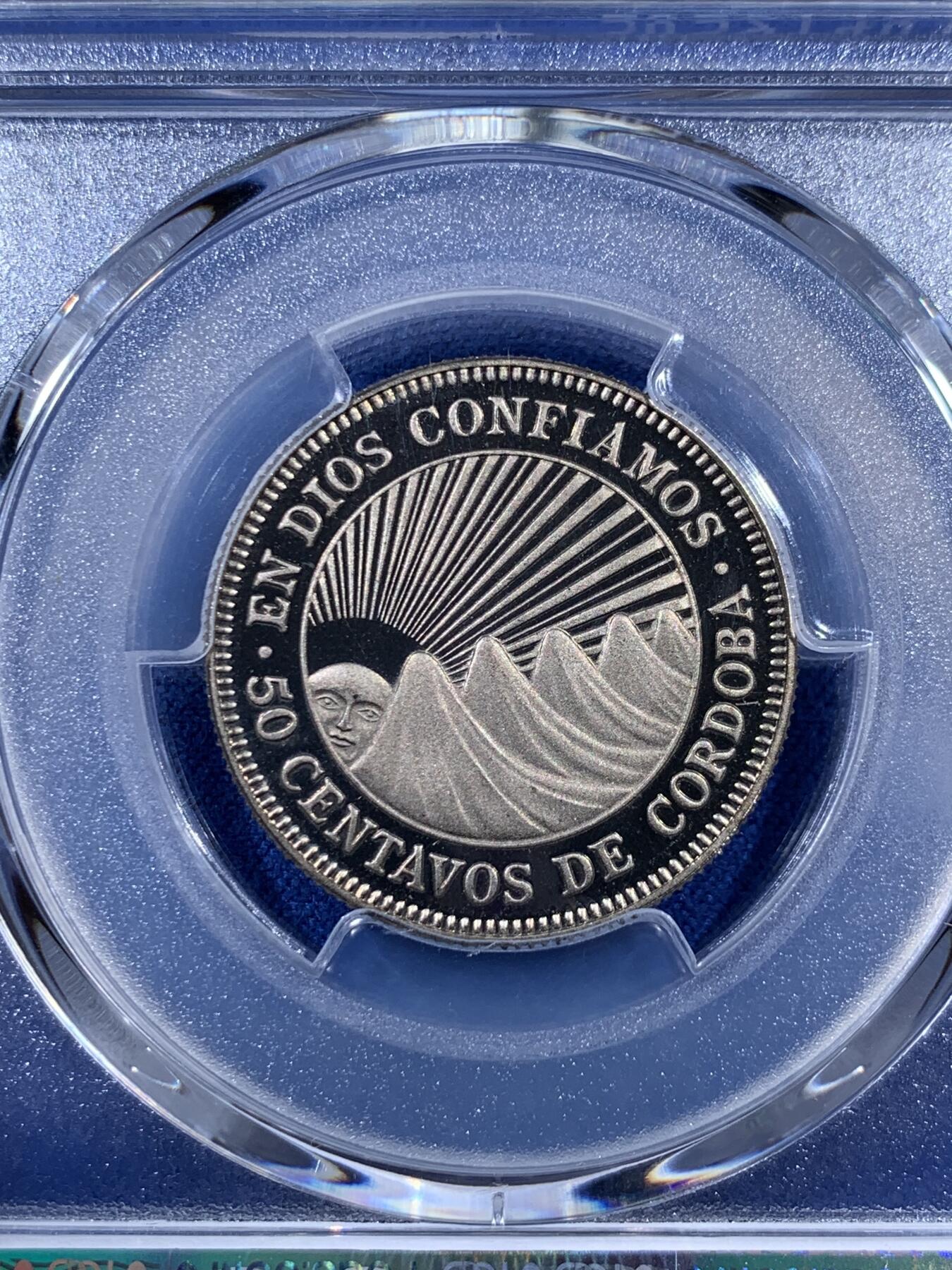 《竞宝斋》第404场 周日，周一，2场连拍 （全场包邮） PCGS PR67DCAM 1972尼加拉瓜 50分精制镍币 币面干净 浮雕感强