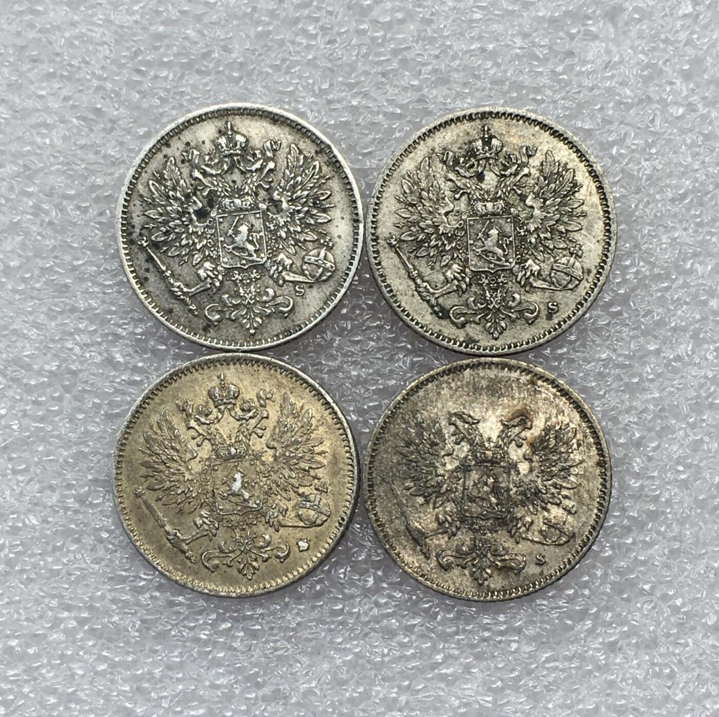世界钱币专场拍卖 1913-1917年俄占芬兰双头鹰25芬尼流通银币 4枚一组