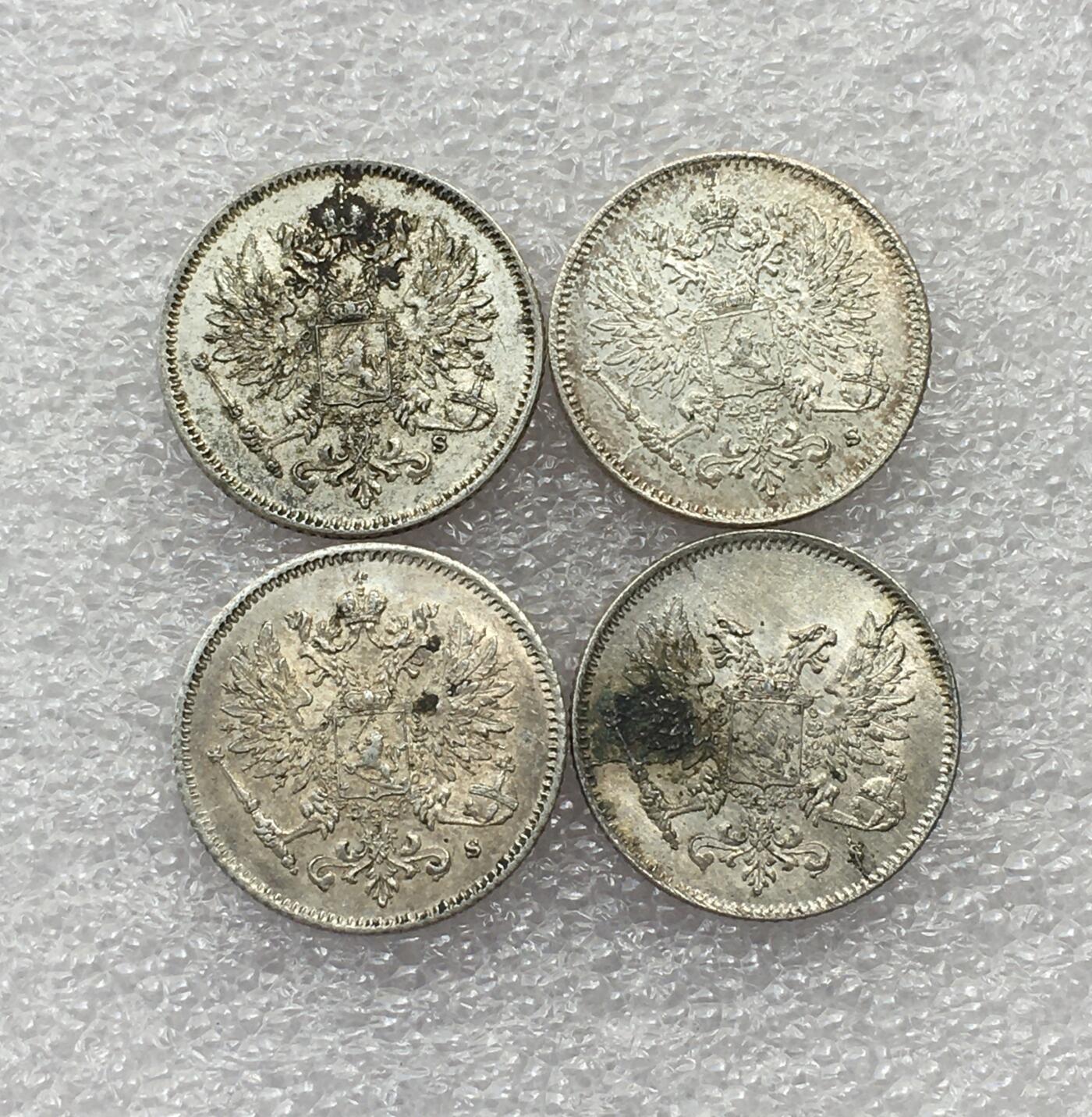 世界钱币专场拍卖 1913-1917年俄占芬兰双头鹰25芬尼流通银币 4枚一组