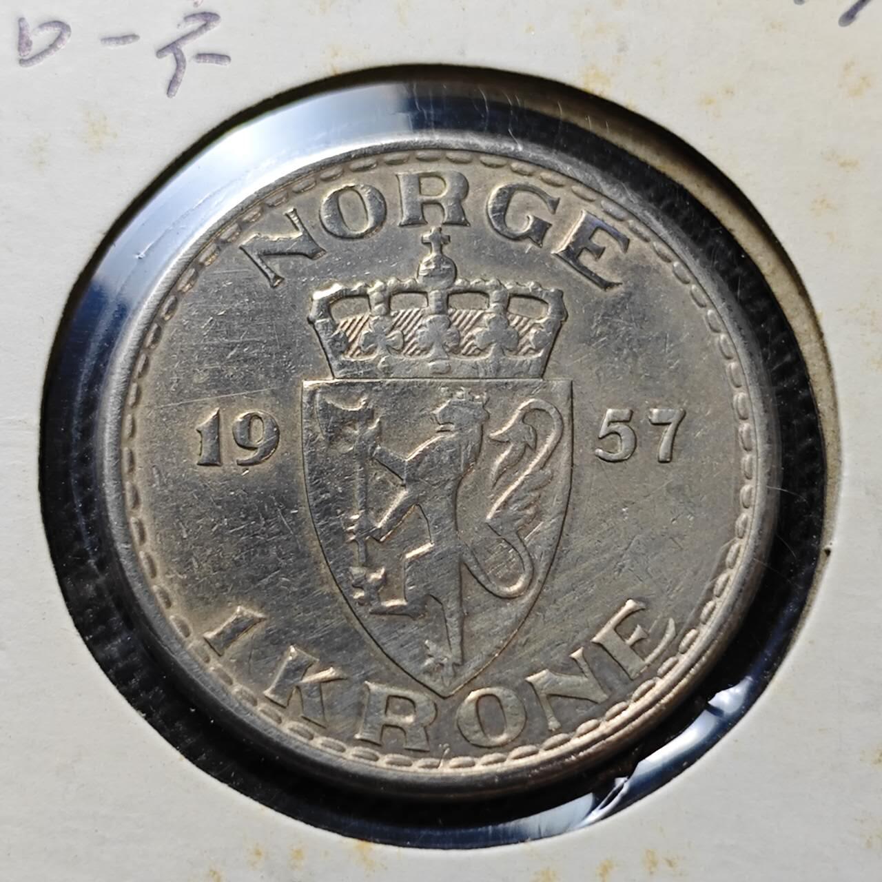 KK钱币收藏小铺 第313期 周末发货 1957挪威1欧尔