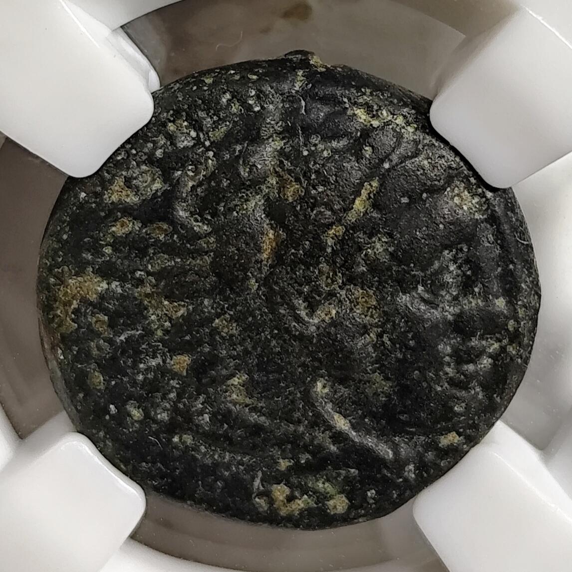 希腊罗马丝路打制币化石【中外钱币放漏】专场！陆小鱼的钱币仓，限时拍卖第071场 古希腊 赫拉克勒斯狮皮盔铜币/弓箭袋，棍棒与铭文