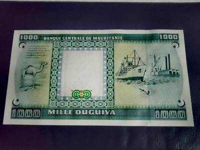 $宁静致远$ 2025年7月亚洲纸币拍卖 全新毛里塔尼亚1981、1989年1000乌吉亚未发行靓品纸币2枚一对