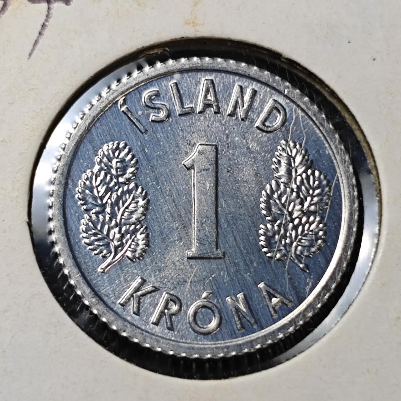 KK钱币收藏小铺 第313期 周末发货 1977冰岛1克朗