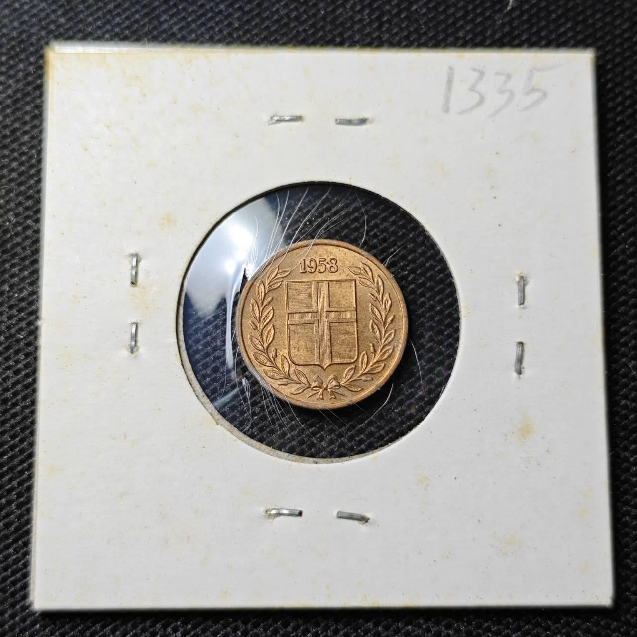 KK钱币收藏小铺 第313期 周末发货 1958冰岛1奥拉 好品铜币