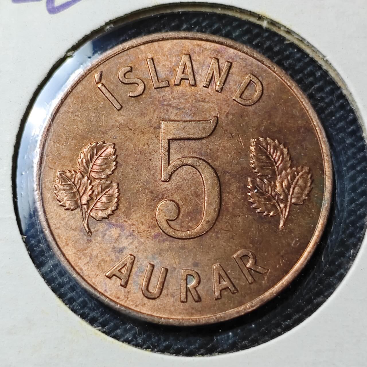 KK钱币收藏小铺 第313期 周末发货 1966冰岛5奥拉铜币