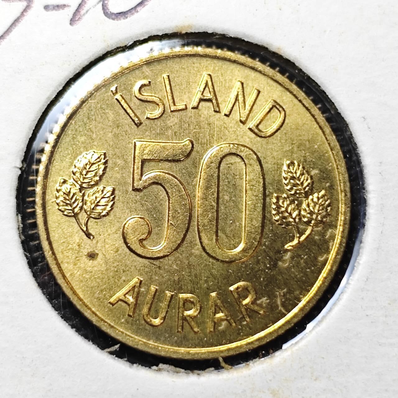 KK钱币收藏小铺 第313期 周末发货 1973冰岛50奥拉 好品铜币
