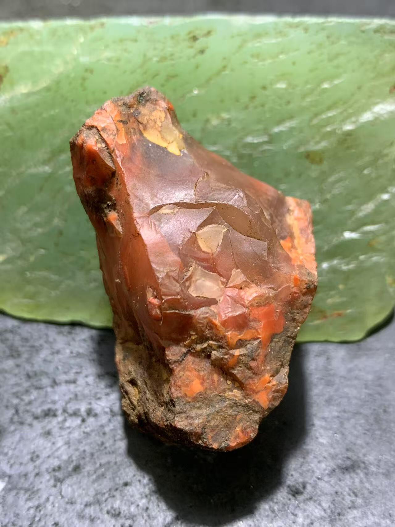 精美原皮荔枝冻飘柿子红大开窗料南红玛瑙原石一颗