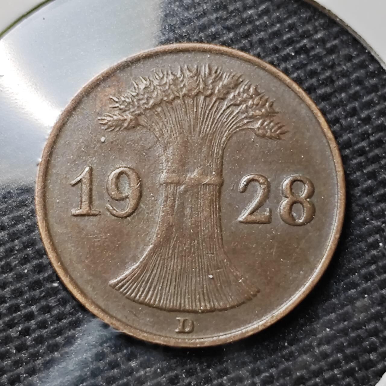 KK钱币收藏小铺 第313期 周末发货 1928德国魏玛共和国1芬尼