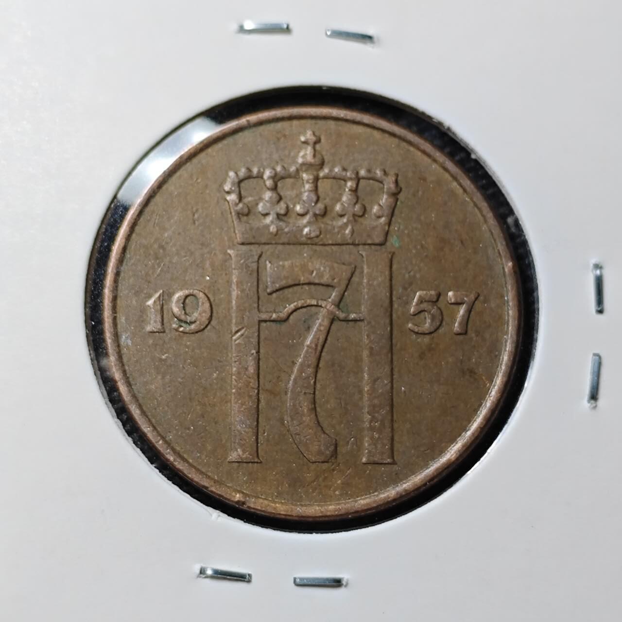 KK钱币收藏小铺 第313期 周末发货 1957挪威5欧尔铜币