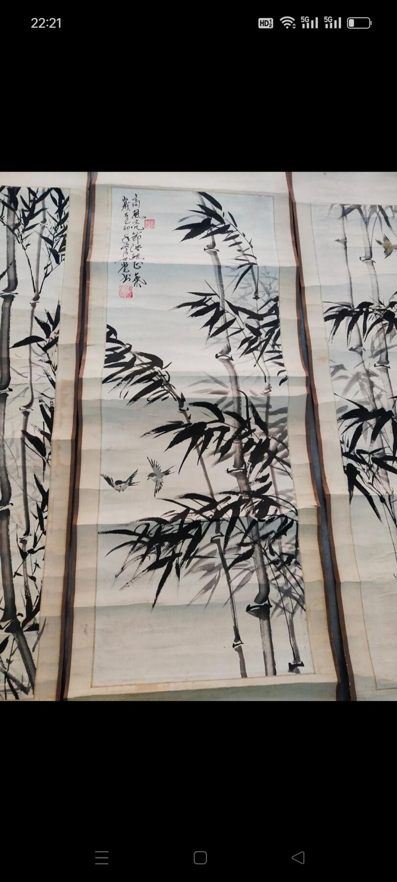 泉城著名书法家王世堂手绘墨竹飞鸟四条屏，画工精美，品相完整如图，保真保老保手绘，单张尺寸1.61/0.38米。