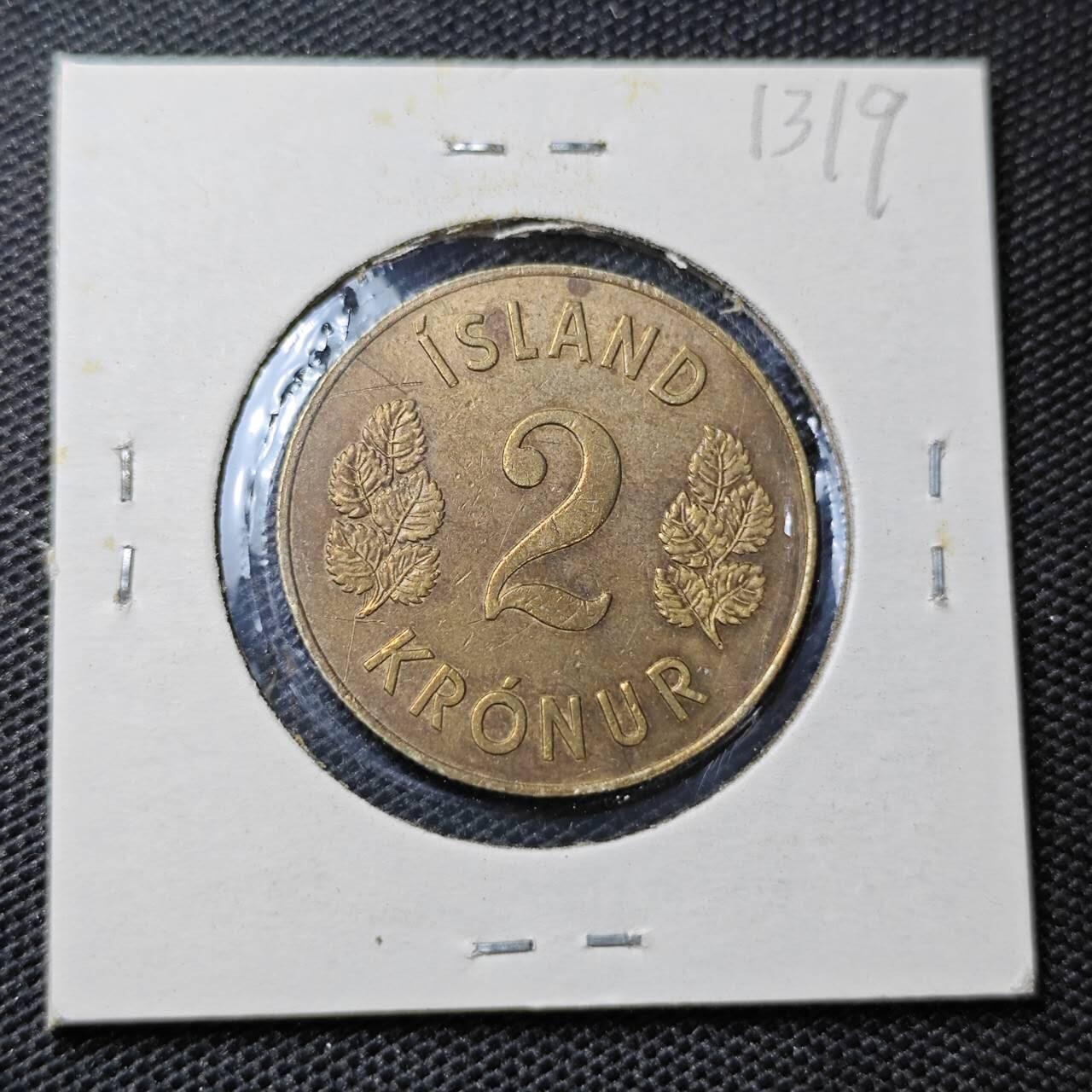 KK钱币收藏小铺 第313期 周末发货  1963冰岛2克朗 铜币