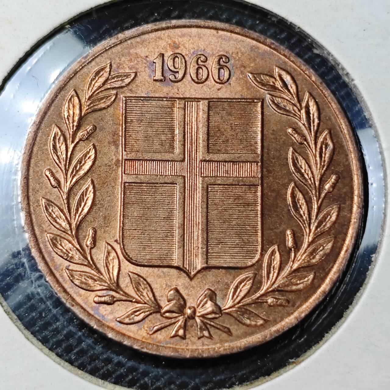 KK钱币收藏小铺 第313期 周末发货 1966冰岛5奥拉铜币